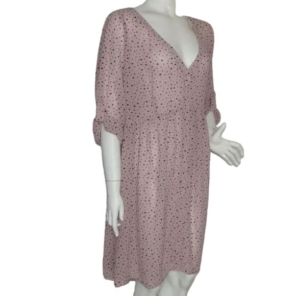 TORRID Shirt-Dress, 2/2X, Pink, Black Hearts, 3/4 Tab Sleeve, Semi-sheer, V-neck - Picture 3 of 14